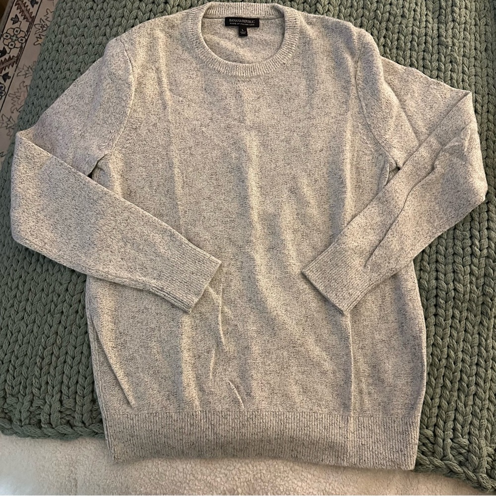 Banana Republic Mens Sweater Large Grey Extra Fine Merino Wool Italian Yarn